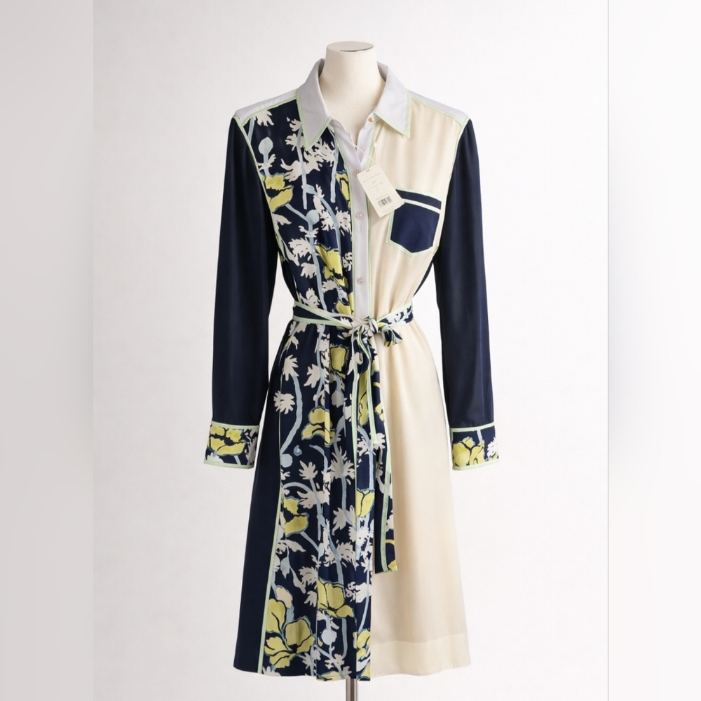 Tory Burch Patchwork Dress with Gold Accents MSRP $498